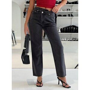 Princess Polly Crossover Asymmetric Straight‎ Leg Button Fly Dark Size 8